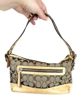 Coach Demi 2005 Y2K Signature Logo Monogram Canvas Leather Shoulder Bag #9363